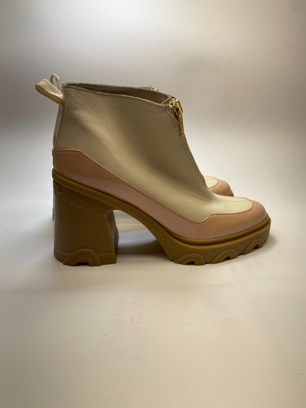 Sorel Womens Brex Zip Block Heel Natural Pardox Pink Waterproof Heel Boots Sz 9